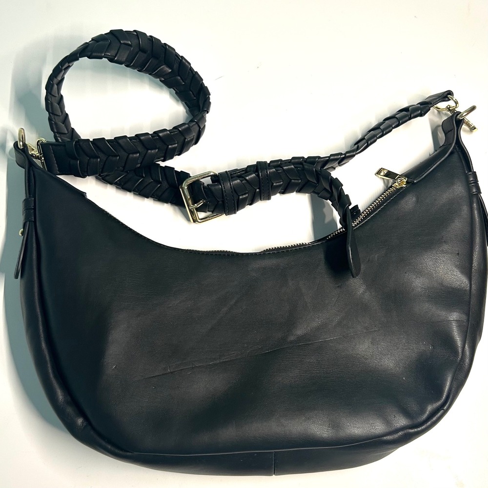 Jules Kae Black Vegan Leather Zola Hobo Crescent Bag
